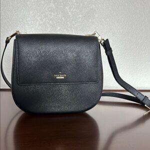 Kate Spade Black Saddle Crossbody Bag with Textured Leather